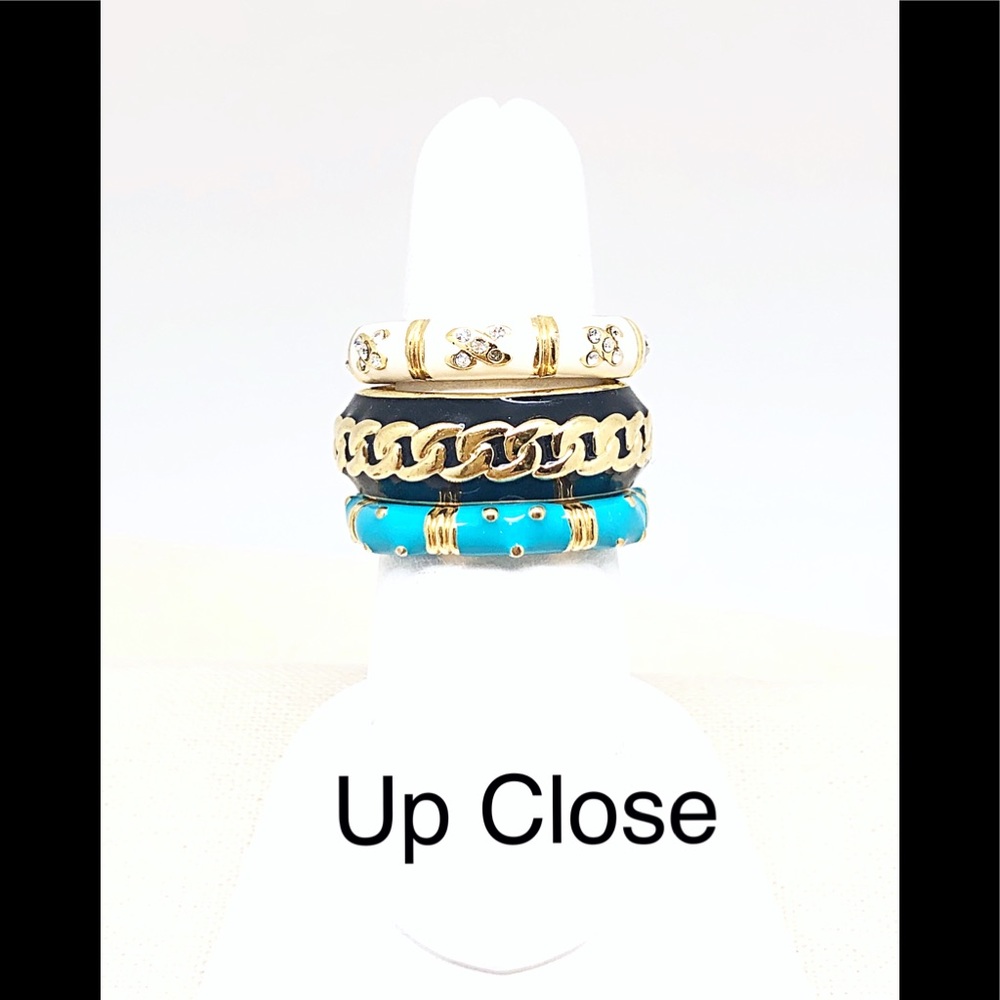 Set Of 3 Patterned Enamel Stack Rings Size 7 - image 3